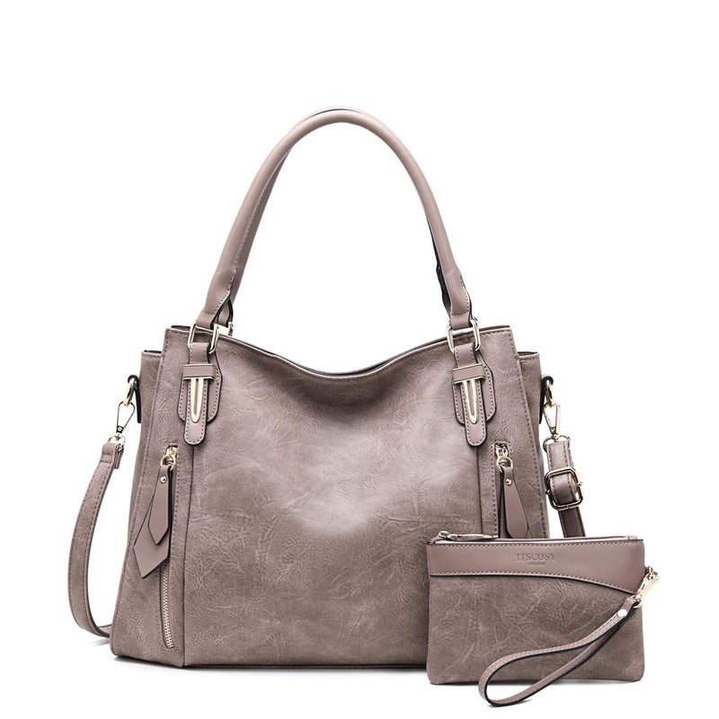 ITSCOSY Women Tote Bag Handbags PU Leather Fashion Hobo Shoulder Bags with Adjustable Shoulder Strap, M, Khaki-C - Image 1